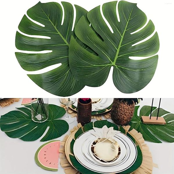 Flores decorativas 12pcs folhas tropicais decorações folhagem realista para festas com temas de animais no Havaí da selva acessórios de mesa perfeitos