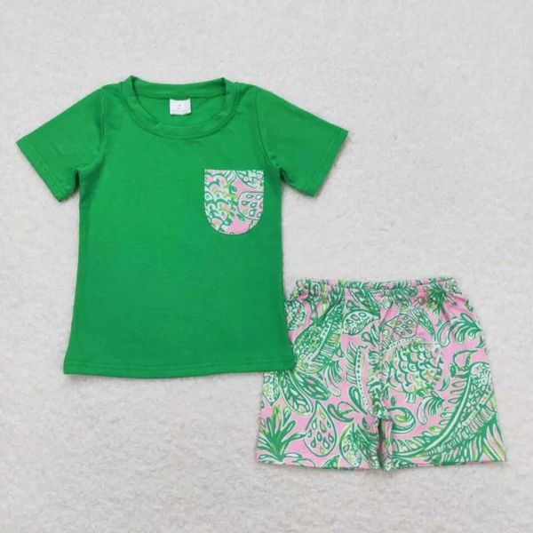 Kleidungssets kurzarm grüne Top Fischjungen Outfit RTS Kinder Babykleidung Boutique Großhandel auf Stock Kid