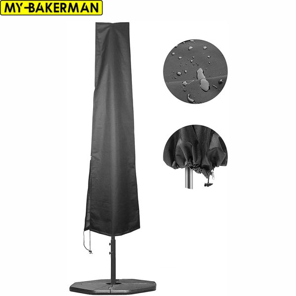 Gear Black 210d Regenschirm Terrassen -Wasserdichte Markt Parasol -Abdeckungen mit Reißverschluss für 6 Größen Außenschreiberabdeckungen