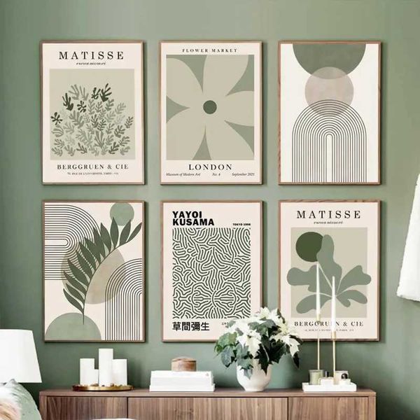 AllPapers Matisse Green Leaf Geometria do mercado de flores Poster e tela de arte da parede de gravura para imagens de decoração da sala de estar J240505