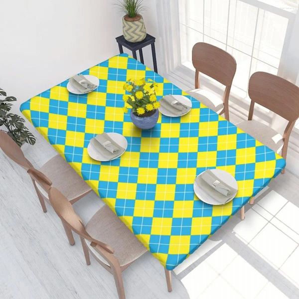 Tale da mesa Azul amarelo Argyle Pattern Vercher Retro Tonela retangular Tampa à prova d'água para festa 4ft