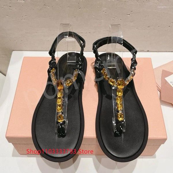 Sandalen Designer Kristall Diamanten flacher echter Leder Rückengurt Mode Slipper Ladies Kleiderschuhe Größe 35-41 Markenschuhschuhe