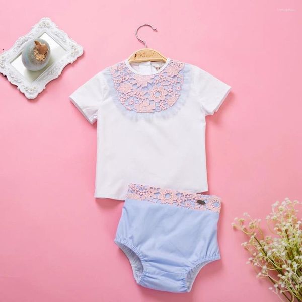 Kleidungssets ext Sommerbaby mit Spitzen-T-Shirt und blauen Shorts Kinder Boutique Kleidung Forboy B-DMCS105-B275