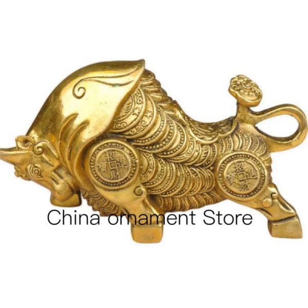 Скульптуры логотип антикварный уолл -стрит, бронзовая бычья статуя счастливая монета корова корова