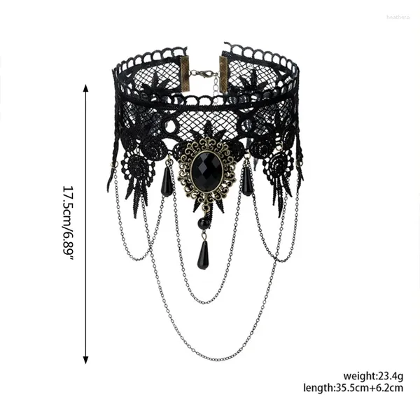 Кокер элегантный сексуальный ретро -готический ожерелье Черное кружевное цепное воротнич