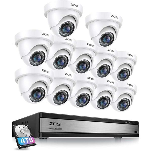 Zosi 3K Lite Home -Überwachungskamerasystem mit KI -Erkennung menschlicher Fahrzeuge, 8Ch -DVR -Rekorder, 6 x 1080p Kabel -CCTV -Kugelkameras, Innen im Freien, Nachtsicht mit 80 Fuß