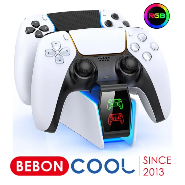 Joysticks Beboncool FC300 PS5 Carregador Docking Docking Station Dual Charging Dock Charging Stand para PlayStation 5 Gamepad sem fio Gamepad