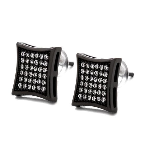 Hip Hop Hop Full Diamonds Ear Studs for Men Geometry Black Rhinestone Gold Orecchini in lega di gioielli a diamante Diamond Square Good Regali per B7905493