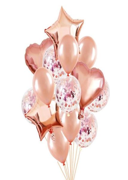 Decorazione per feste 14 pezzi Rose Gold Confetti Balloon Set Heart Star Foil per Wedding Kids 1 ° compleanno Air Globos Supplies4892673