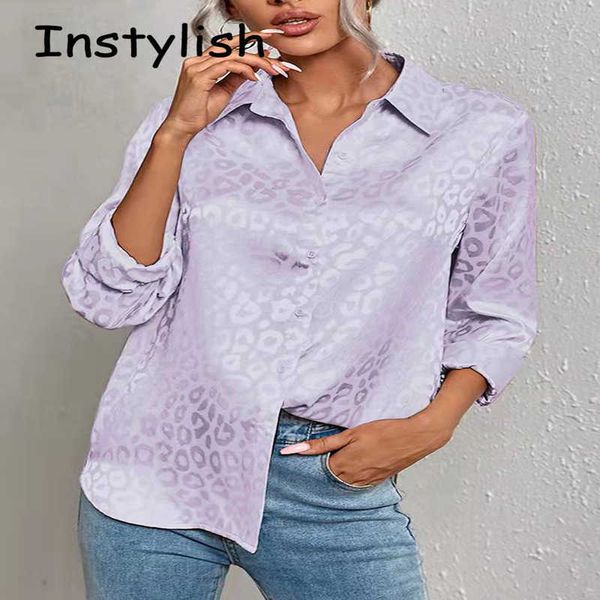 Blusas femininas camisas femininas estampa de leopardo camisa de luxo primavera no verão de manga longa macarrão lamian button button shirt office womens cetim tom noturno original topl