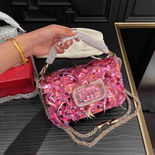 Umhängetaschen Kristalle Schädelbeutel Designer Dinnerbeutel Kreuzkörper Schieber Kettenbeutel Top Griff Handtasche Strass Baguette Bag Pequin Handbeutel Geldbeutel Top Spiegel Qual