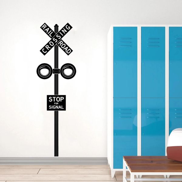 Adesivi Railroad Crossing Sign Wall Art Adesivi del tema Decalli da parete per la sala giochi per bambini Decorazioni per bambini in vinile rimovibile DW10237