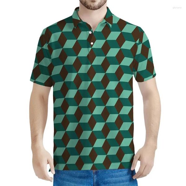 Мужские Polos модные геометрические кубики кубики Polo Polo Рубашка для мужчин 3D Печать с коротки