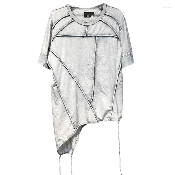 Camisetas masculinas de algodão de algodão curto camiseta assimétrica Tarda angustiada Tassel desperdiçam camisetas casuais estilo do solo