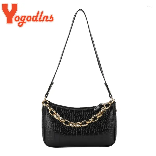 Bolsas de ombro iogodlnss Padrão de crocodilo vintage Bolsa de baguete Mulheres Pu Correias de couro Bolsa de luxo Bolsa diária Bolso