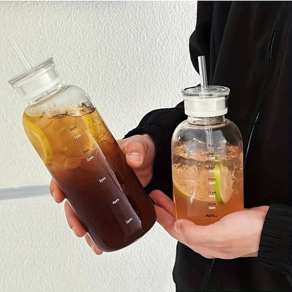 Tumblers 350m 550 ml 750 ml wiederverwendbare Glaswasserflasche mit Zeitskala BPA-freier Doppeldeckel Mehrzweck Handwäsche Nur recyceltes Material H240506