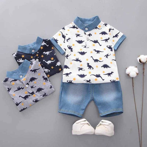 Наборы одежды 2PCS/SET Summer Baby Boys Boys с коротким рукавом для печати Dinosaur Tops Blouse рубашка+шорты Детские повседневные наборы для 1-4YL2405