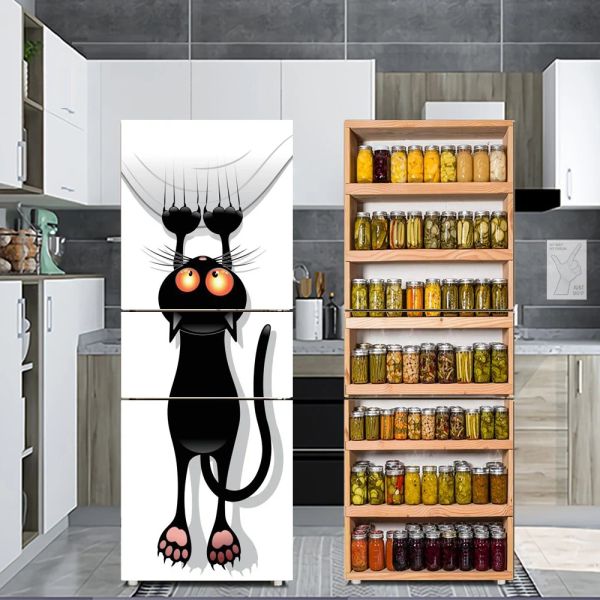 Adesivi cartone animato Black Cat Frigoritore Adesivo per porte Hippie Hip Hop Adesivi decalcomania Decorazione cucina per la casa Poster murale Poster Wallpaper