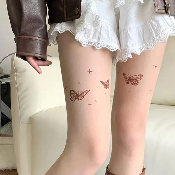 Mulheres meias meias tatuagens de borboleta y2k garotas coxa meias altas calcinha lingerie lingerie lolita sexy sexy