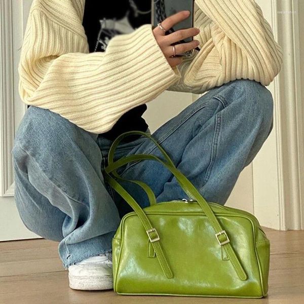 Omuz çantaları çanta kadınlar yaz moda yeşil büyük pu deri kadın çanta büyük kapasite bayanlar günlük küçük rahat retro