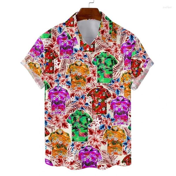 Camisas casuais masculinas engraçadas 3D Menas de moda Hawaiian Camisa curta Manga de praia Boys Blouse Roupas