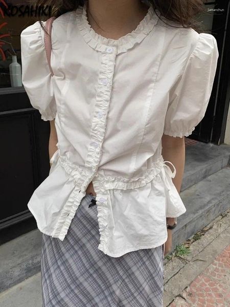 Kadınlar bluzları y2k estetik fırfır tatlı gömlek grunge tek göğüslü peri bandaj harajuku pilili blusas lolita kıyafetler alışveriş merkezi goth