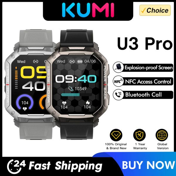 Guarda New Kumi U3 Pro Smart Watch 1.83 '' NFC Smartwatch Bluetooth Call 100+ Sport Heart Event for Men Women Support IP68 Waterproof Water