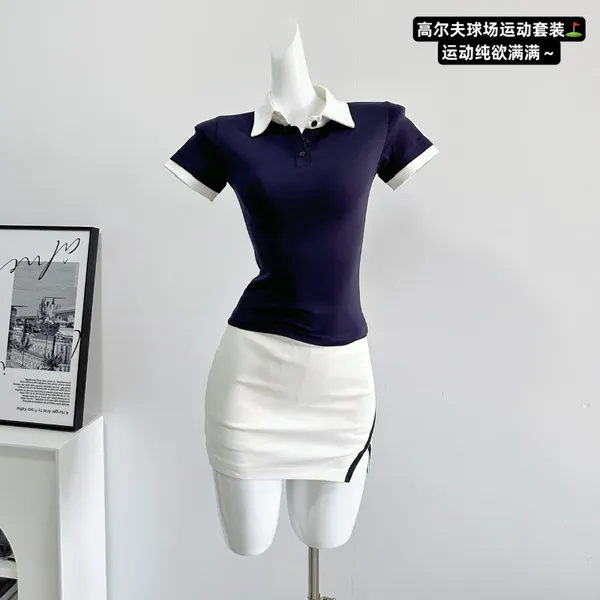 Arbeitskleider 2024 Sommer-Frauen-Polo-Shirt-Sets modischer zweiteiliger Anzug Hip-Wrap-Casual Casual Casual