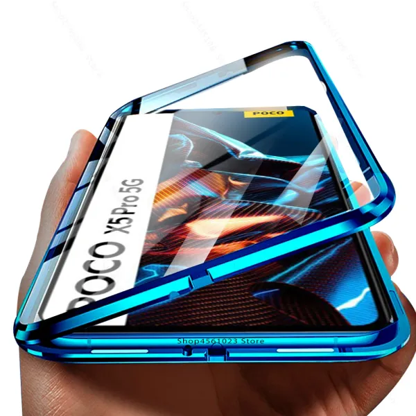 Caspes Pocox5Pro Case 360 ° Flip magnetico Copertura di vetro protettivo doppio per Xiaomi Poco X5 X6 Pro 5G Pocox5 Poko X5Pro X6Pro