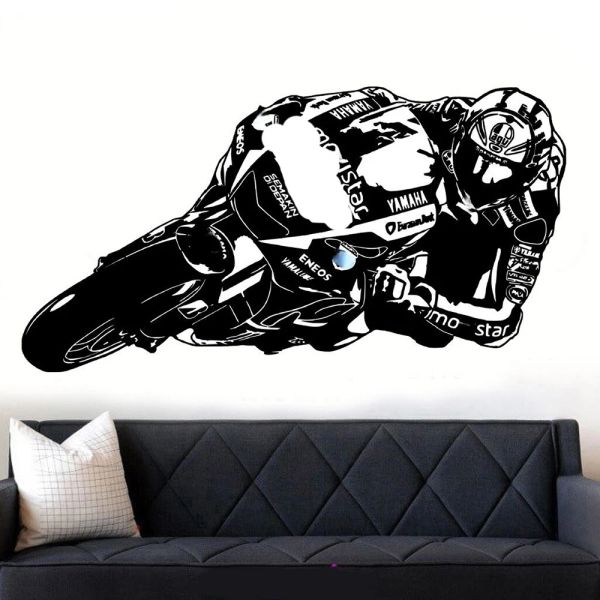 Adesivos cool motociclista adesivo de parede vinil motocicleta decalque para meninos garagem garagem sala de parede decoração acessórios x233