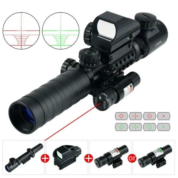 Ótica 39x32 Espaço de rifle de retículo iluminado vermelho/verde ao ar livre com riflescope holográfico a laser para montagem ferroviária de 20 mm