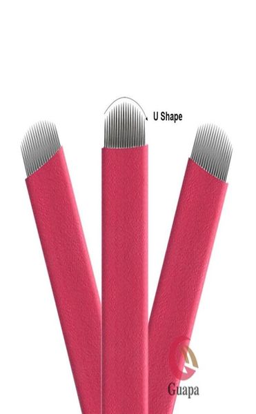 100pcs Red Flex Microblading agulhas descartáveis 12cf 18U Shape Brawrow Lâmina de maquiagem permanente com 0 22mm de diâmetro para sobrancelhas 3D2436052199