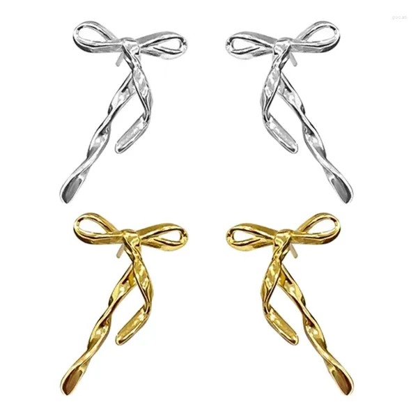 Orecchini per borchie M2EA Sweet Cool Metal Ribbon Orello Bowknot Elegante gioiello