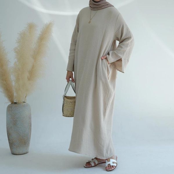 Roupas étnicas simples algodão abaya peru vestido modesto feminino islâmico vestidos casuais muçulmanos tradicionais