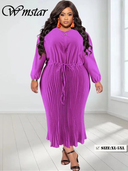 Kleider Wmstar Plus Size Women Kleider O Hals Mode hohe Taille Verband Elegant Langarm Herbst Maxi Kleider Großhandel Großhandel Dropshipping