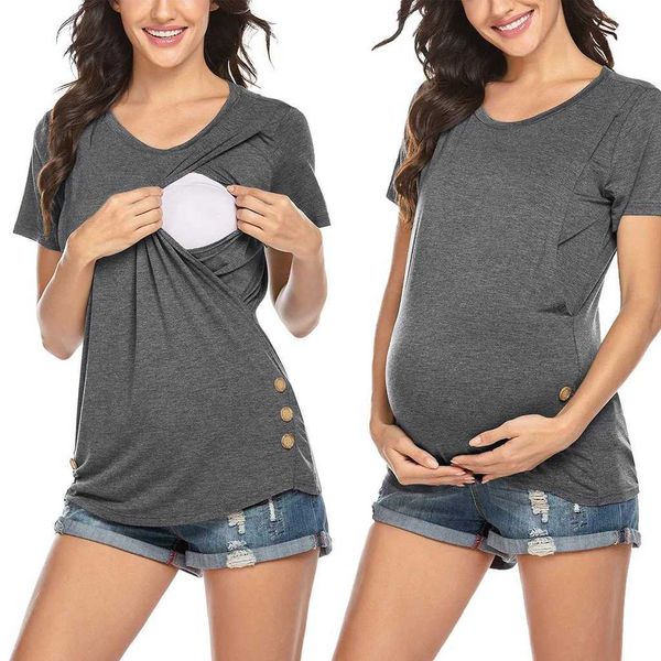 Uyku salonu hamile kadın en iyi kadın rahat kısa kollu bakım ve ayarlama üst hamile kadın tişört hamile kadın giyim anne t-shirtl2405