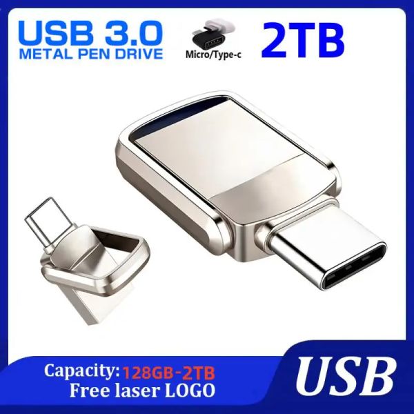 Unidades Mini 2TB USB 3.0 PEN Drive 1 TB Memória USB Drives Flash Drives 512 GB Tipo de metal C OTG Alta velocidade à prova d'água 128 Memorias USB de 256 GB