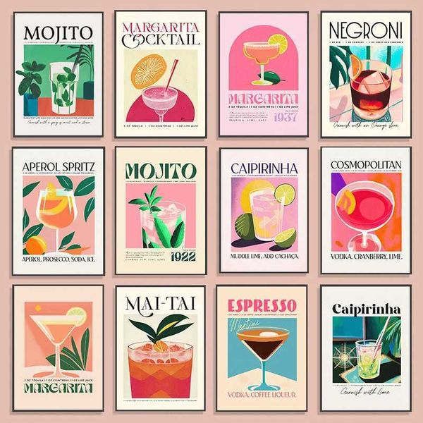 RS Klassiker süßes Sommergetränk Mojito Mint Cocktail Fruchtgetränk Retro Poster Leinwand Malerei Wandkunst Home Dekoration J240505