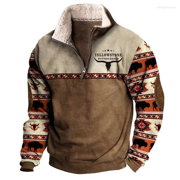 Herren Hoodies Vintage Sweatshirt für Männer ethnischer Stil lässige warme Hoodie Tops Turtleneck Reißverschluss Jacke Pullover Harajuk Fleece Sweatshirts