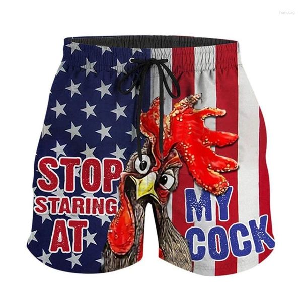 Short shorts roosters gráficos praia 3d imprimido bandeira americana esportes de esportes rápidos calças masculinas de tronco criativo