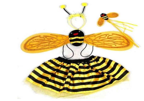 Fairy Ladybug Bee Wing Costume Conjunto de vestido Fancy Cosplay Wings Tutu Wand Band Band Boy Girl Boy Stage de Natal PerformA2486203