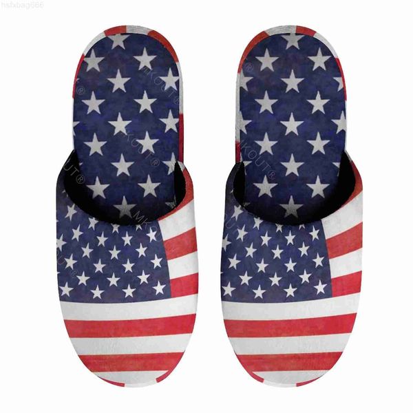 Slippers American Flag (7) Lineadores de algodão quente para homens mulheres espessos de solado macio não deslizam sapatos fofos de chinelos de casa internos badalhetes 240506