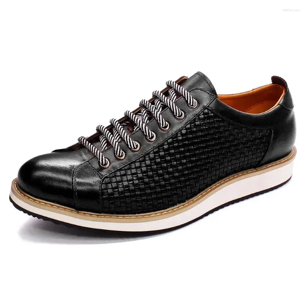 Sapatos casuais designer de luxo masculino tênis genuíno tecelagem de couro para homens mocassins respiráveis