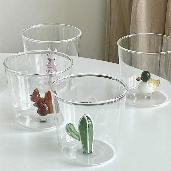 Tumblers Fatube Criativo artesanal favo de mel copo de vidro de vidro 3D Animal e planta em forma de leite de café Beverage fofo H240506