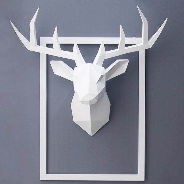 Sculture Statue in resina a testa di cervo 3D per decorazione da parete, figurina per animali, decorazione del supporto a parete del soggiorno, scultura di cervo, decorazione interna