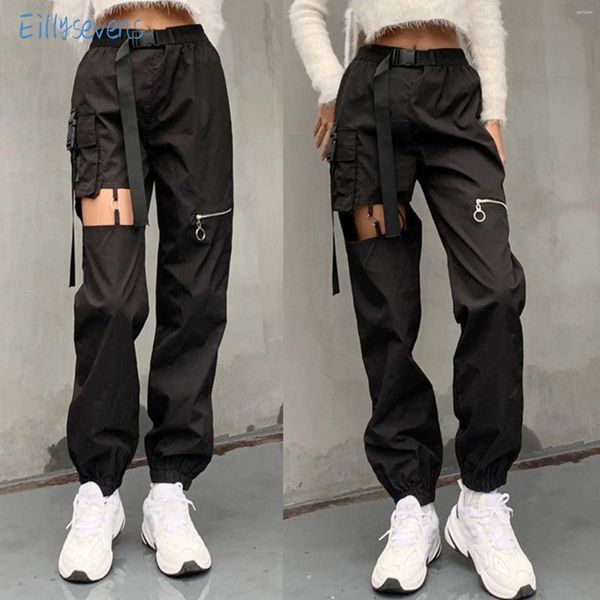 Pantaloni da donna Ladies Hollow Punk Cargo Fashion Trend Belt Cinkle High Waist Zipper Casual Daily Causal Street Style Dance