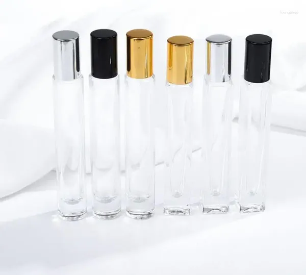 Bottiglie di stoccaggio 100 pezzi da 10 ml rullo di olio essenziale in vetro con sfere di metallo per profumi balsami per labbra rotola su bottiglia SN1069