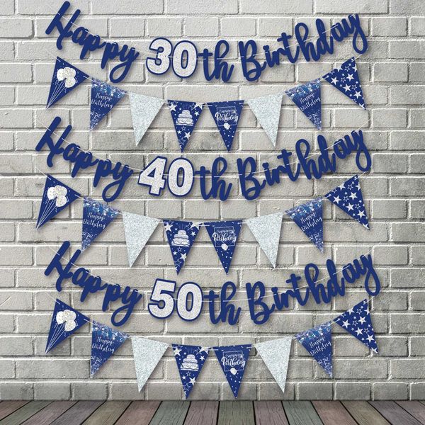 Banner Flags Happy 30 ° 40 ° 50 ° 60 ° compleanno Banner Bands Bands Party Photobooth Articoli Decorazione per adulti 30 40 50 60 anni di anniversario