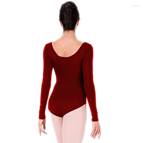 Bühnenbekleidung Speerise Frauen klassische Langarm -Loch -Lotard -Ballett -Tanzkostüm Nylon Scoop Neck Gymnastics Schwarze Tanzkleidung Spandex Tops