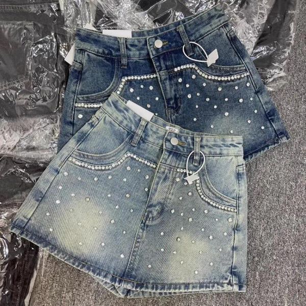 Юбки бриллиантовые джинсы короткие Skirs Женщины мода высокая талия лето 2024